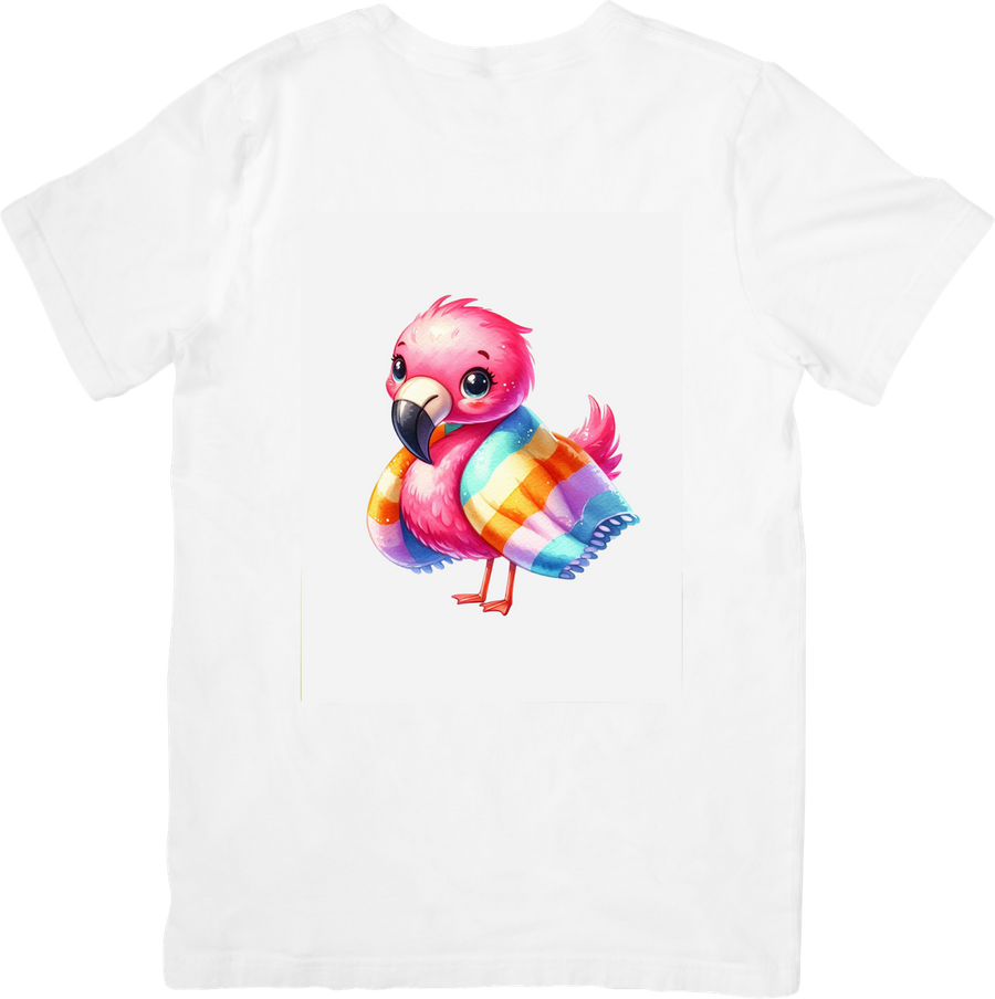 Cozy Flamingo T-Shirt | Cute Rainbow Scarf Graphic Tee | Kids Winter Gift