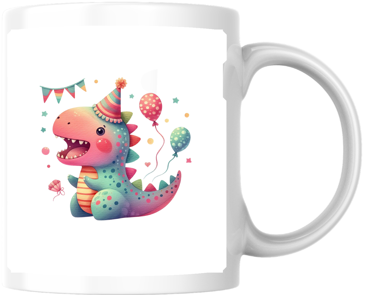 Party Dinosaur Mug | Cute Watercolor Birthday Coffee Mug | Kids Celebration Gift