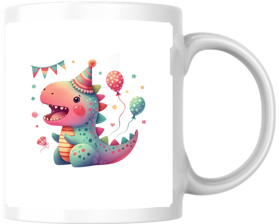 Party Dinosaur Mug | Cute Watercolor Birthday Coffee Mug | Kids Celebration Gift