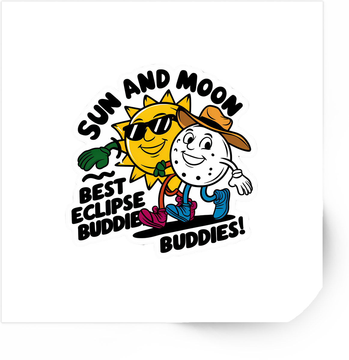 Sun And Moon Sticker | Retro Best Eclipse Buddies Decal | Space Cartoon Gift