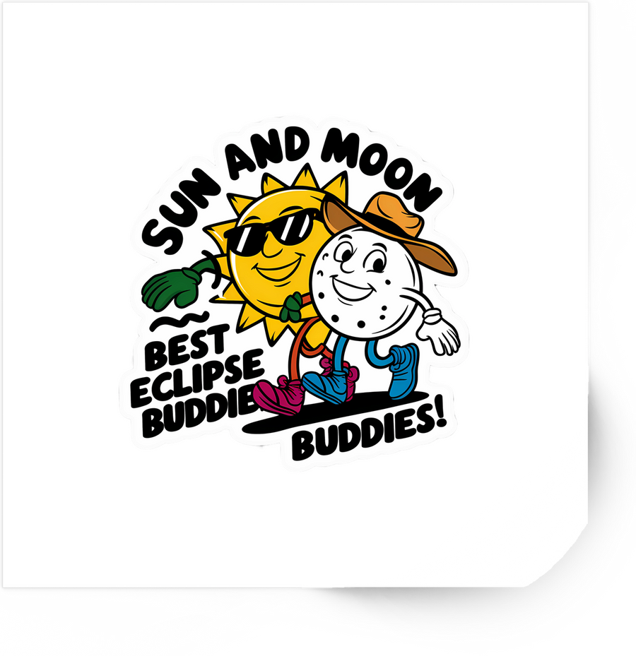 Sun And Moon Sticker | Retro Best Eclipse Buddies Decal | Space Cartoon Gift