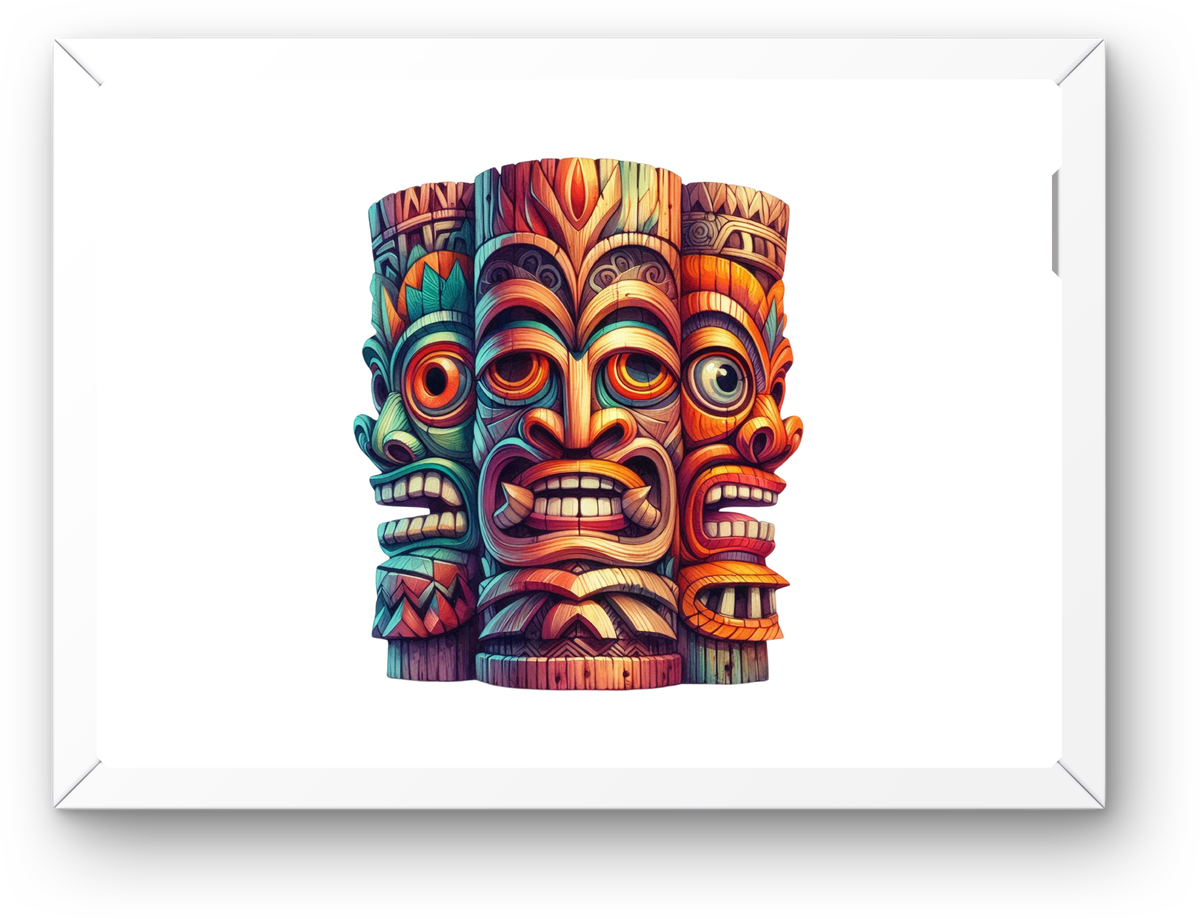 Colorful Tiki Totem Wall Art | Tribal Polynesian Mask Print | Tiki Bar Luau Gift
