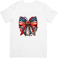 Thumbnail for Patriotic Nurse Bow T-Shirt | American Flag Stethoscope Graphic Tee | 4th Of July Nurse Gift