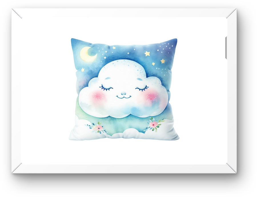 Sleeping Cloud Wall Art | Watercolor Moon Stars Nursery Print | Baby Room Gift