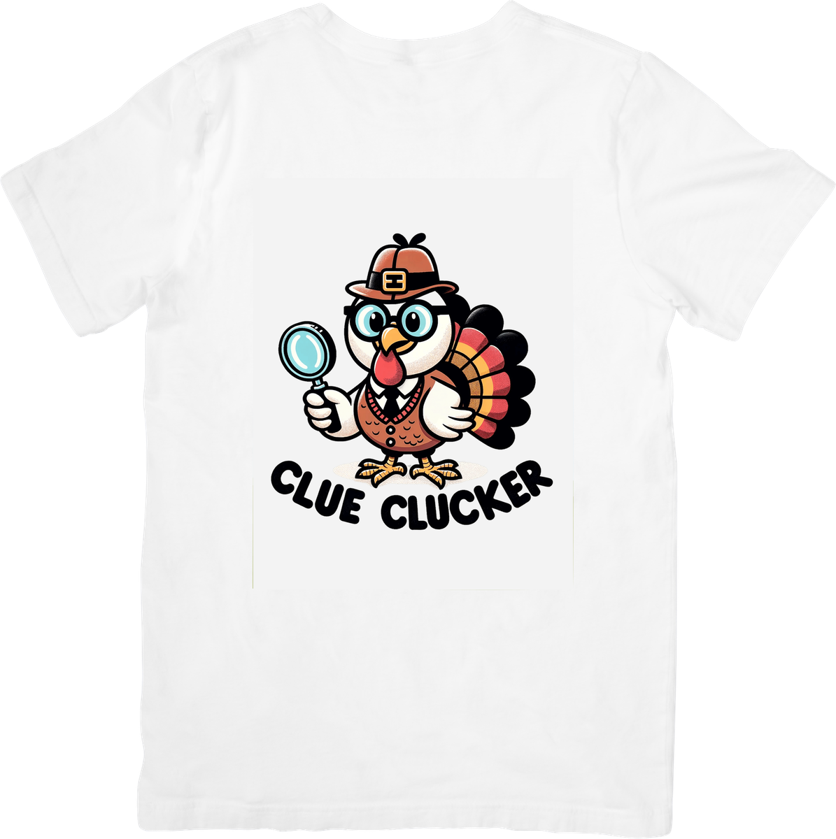 Clue Clucker Detective Turkey T-Shirt | Funny Thanksgiving Graphic Tee | Turkey Pun Gift