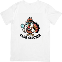Thumbnail for Clue Clucker Detective Turkey T-Shirt | Funny Thanksgiving Graphic Tee | Turkey Pun Gift