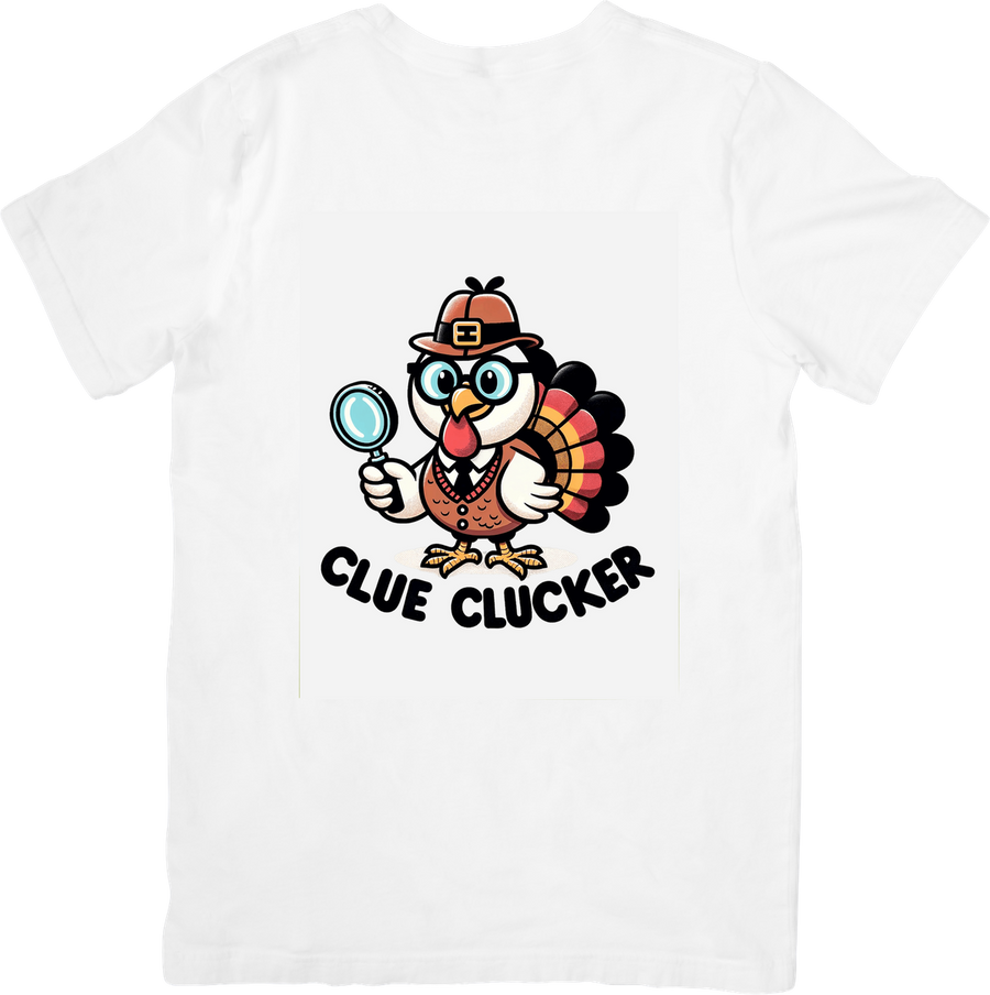 Clue Clucker Detective Turkey T-Shirt | Funny Thanksgiving Graphic Tee | Turkey Pun Gift