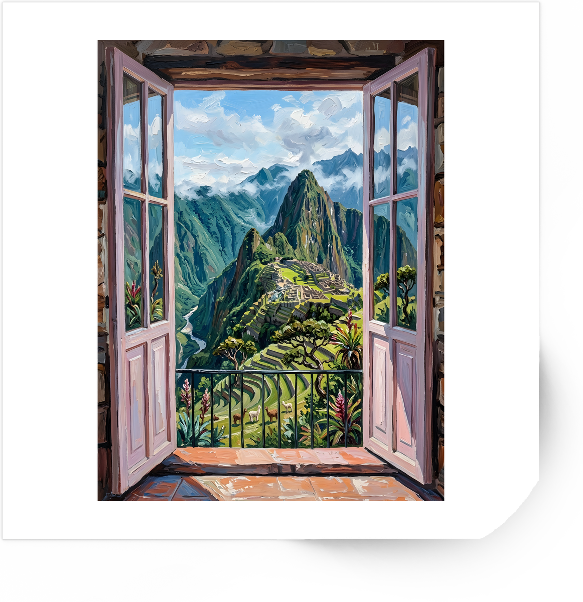 Machu Picchu Window View Sticker | Oil Painting Peru Landscape Decal | Travel Wanderlust Gift