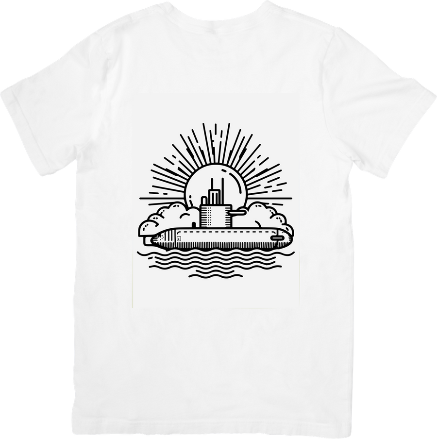 Submarine Sunrise T-Shirt | Line Art Nautical Ocean Graphic Tee | Naval Adventure Gift