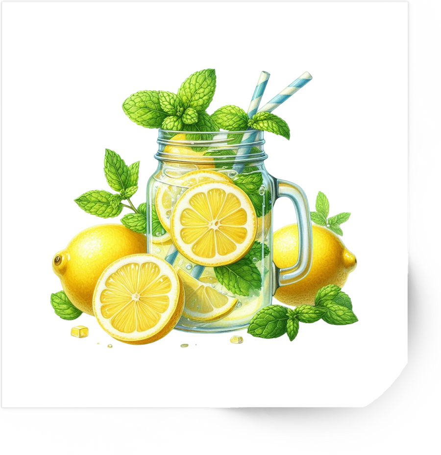 Mason Jar Lemonade Sticker | Watercolor Fresh Lemon Mint Decal | Summer Kitchen Gift