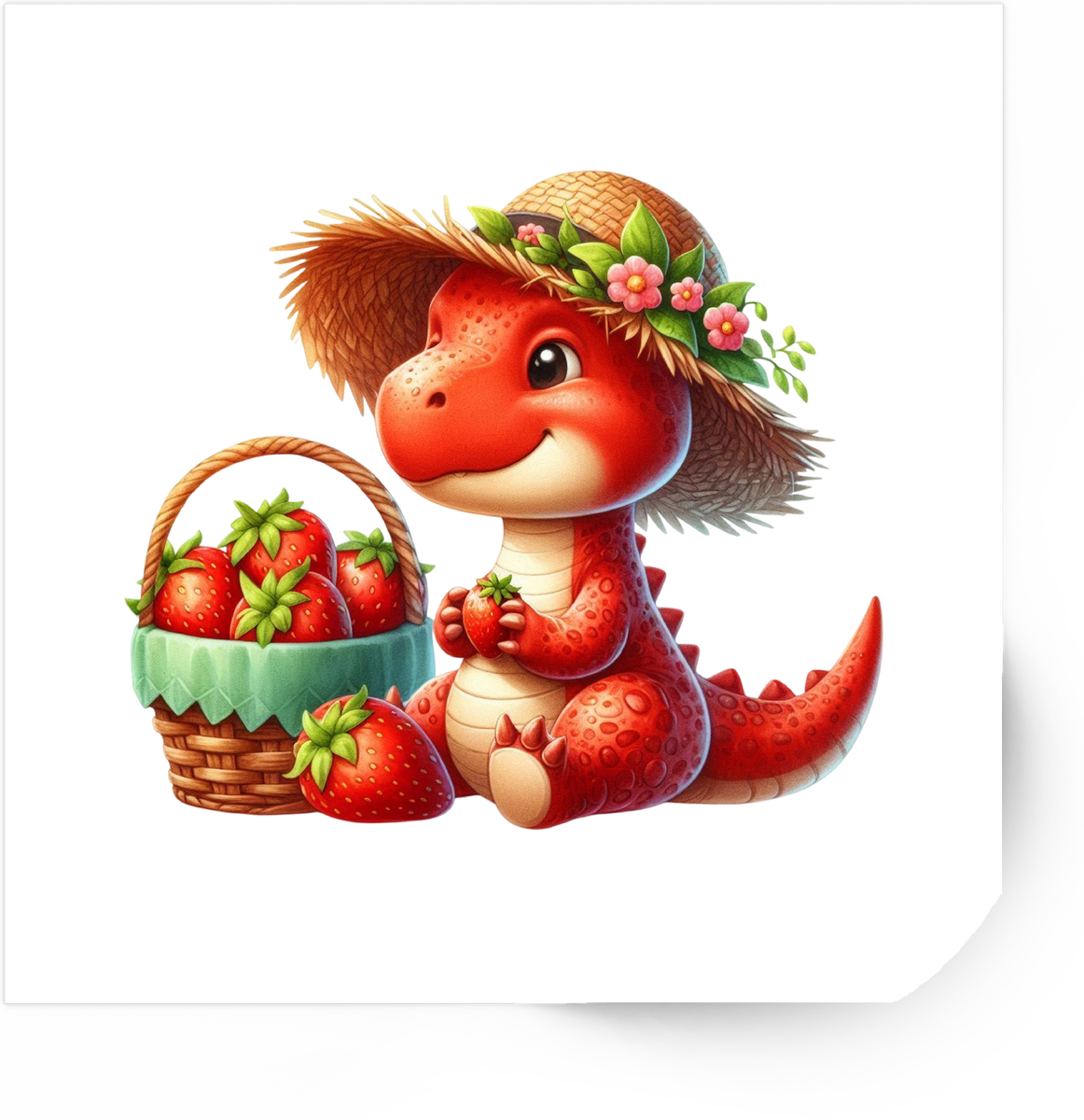 Strawberry Dinosaur Sticker | Cute Watercolor Dino Decal | Kids Summer Gift