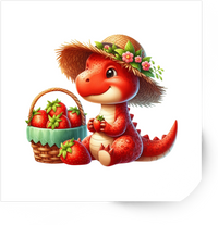 Thumbnail for Strawberry Dinosaur Sticker | Cute Watercolor Dino Decal | Kids Summer Gift