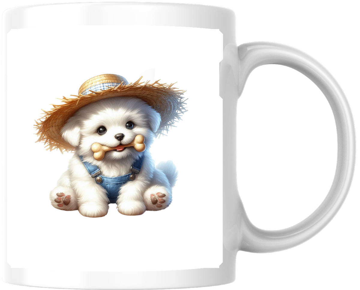 Farmer Puppy Mug | Cute Maltese Straw Hat Coffee Mug | Dog Lover Gift