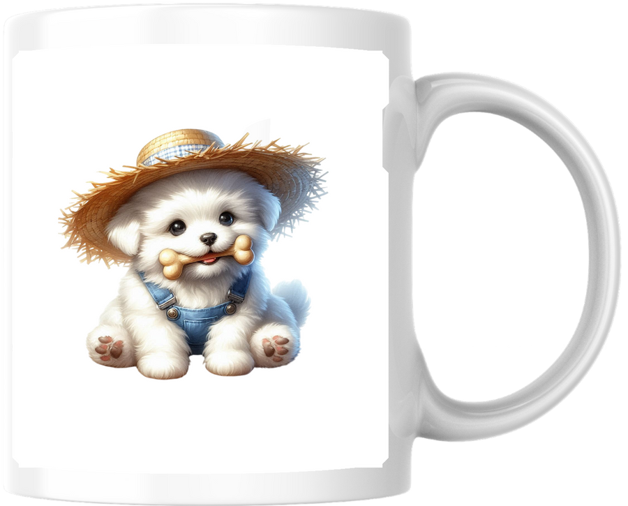 Farmer Puppy Mug | Cute Maltese Straw Hat Coffee Mug | Dog Lover Gift