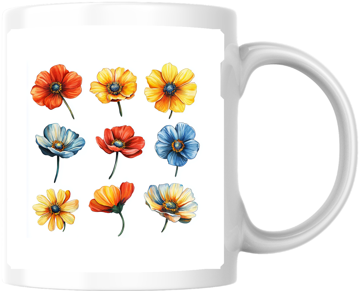 Wildflower Grid Mug | Watercolor Poppy Anemone Coffee Mug | Floral Botanical Gift
