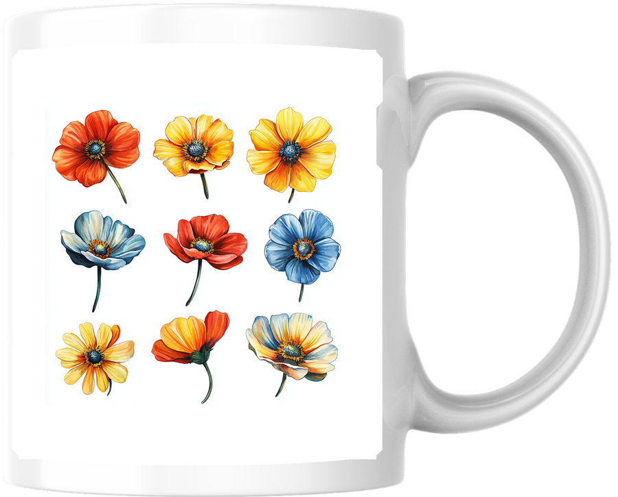 Wildflower Grid Mug | Watercolor Poppy Anemone Coffee Mug | Floral Botanical Gift