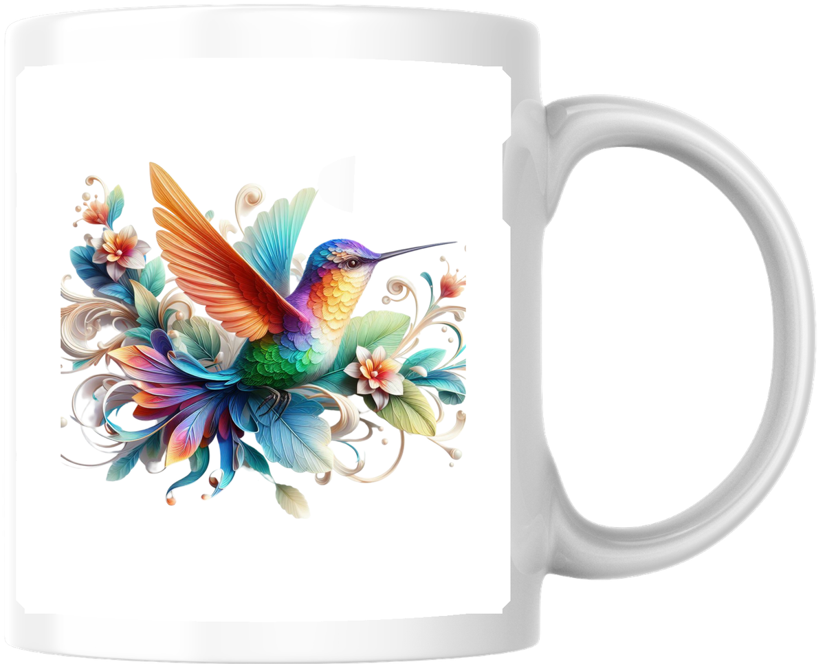 Rainbow Hummingbird Mug | Colorful Floral Bird Coffee Mug | Bird Lover Gift