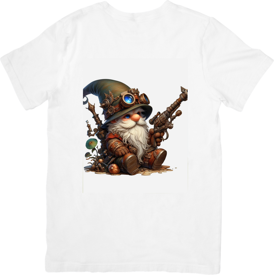 Steampunk Gnome Gunslinger T-Shirt | Fantasy Mechanical Rifle Graphic Tee | Sci-Fi Gamer Gift