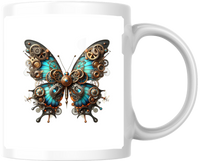 Thumbnail for Steampunk Butterfly Mug | Mechanical Gears Blue Wing Coffee Mug | Vintage Industrial Gift