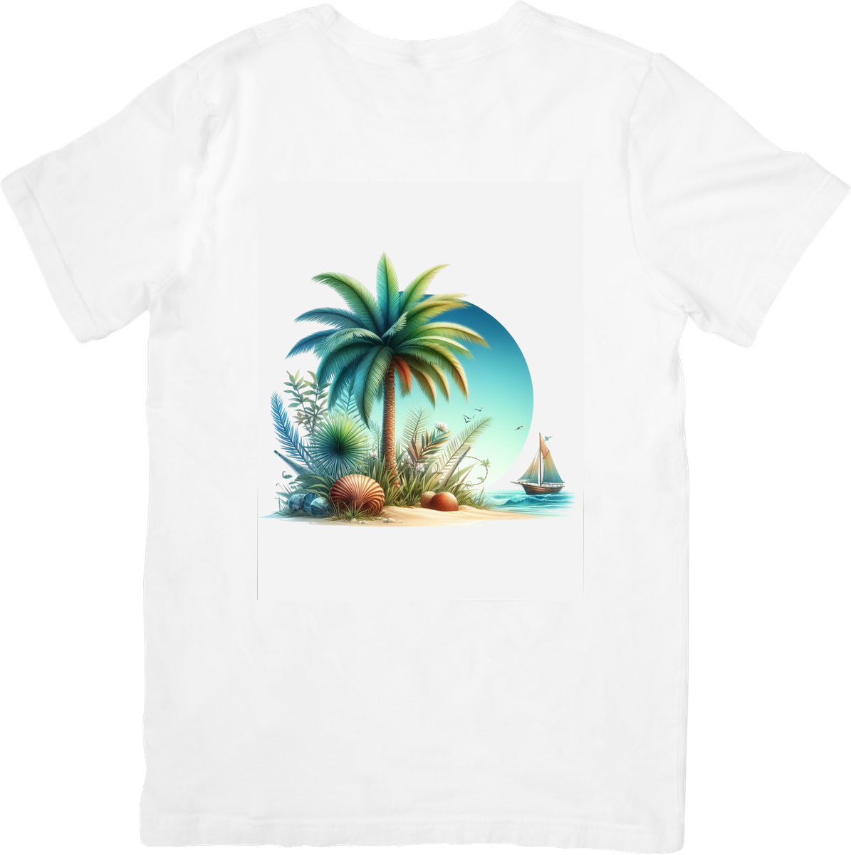 Tropical Island Palm T-Shirt | Beach Sailboat Paradise Graphic Tee | Summer Vacation Gift