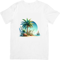 Thumbnail for Tropical Island Palm T-Shirt | Beach Sailboat Paradise Graphic Tee | Summer Vacation Gift
