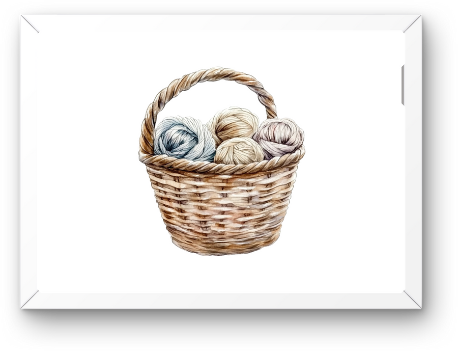 Yarn Basket Wall Art | Watercolor Knitting Crochet Print | Crafter Cozy Gift