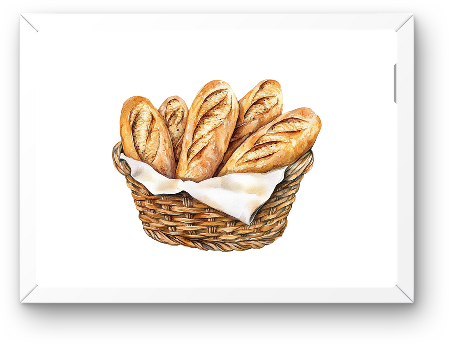 Bread Basket Wall Art | Watercolor French Baguette Print | Bakery Kitchen Gift