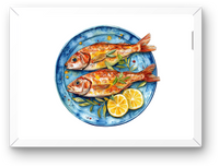 Thumbnail for Grilled Fish Plate Wall Art | Watercolor Seafood Lemon Print | Kitchen Dining Gift