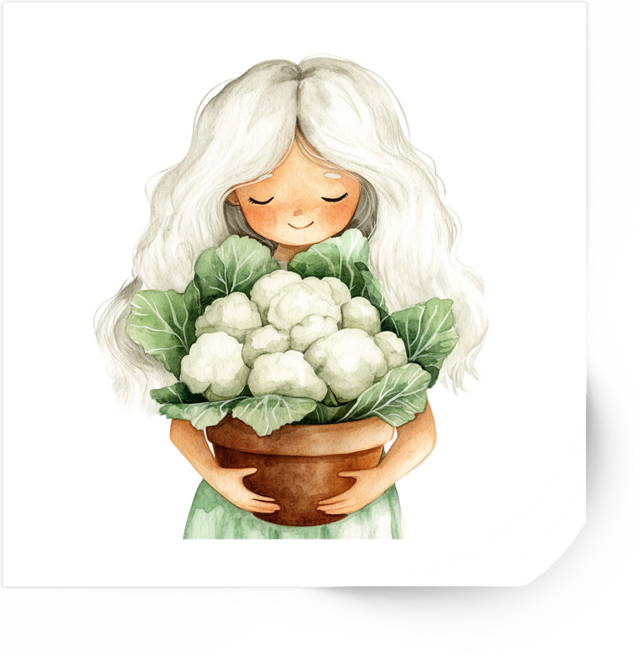 Cauliflower Girl Sticker | Watercolor Farm Veggie Vinyl Decal | Gardener Kitchen Gift