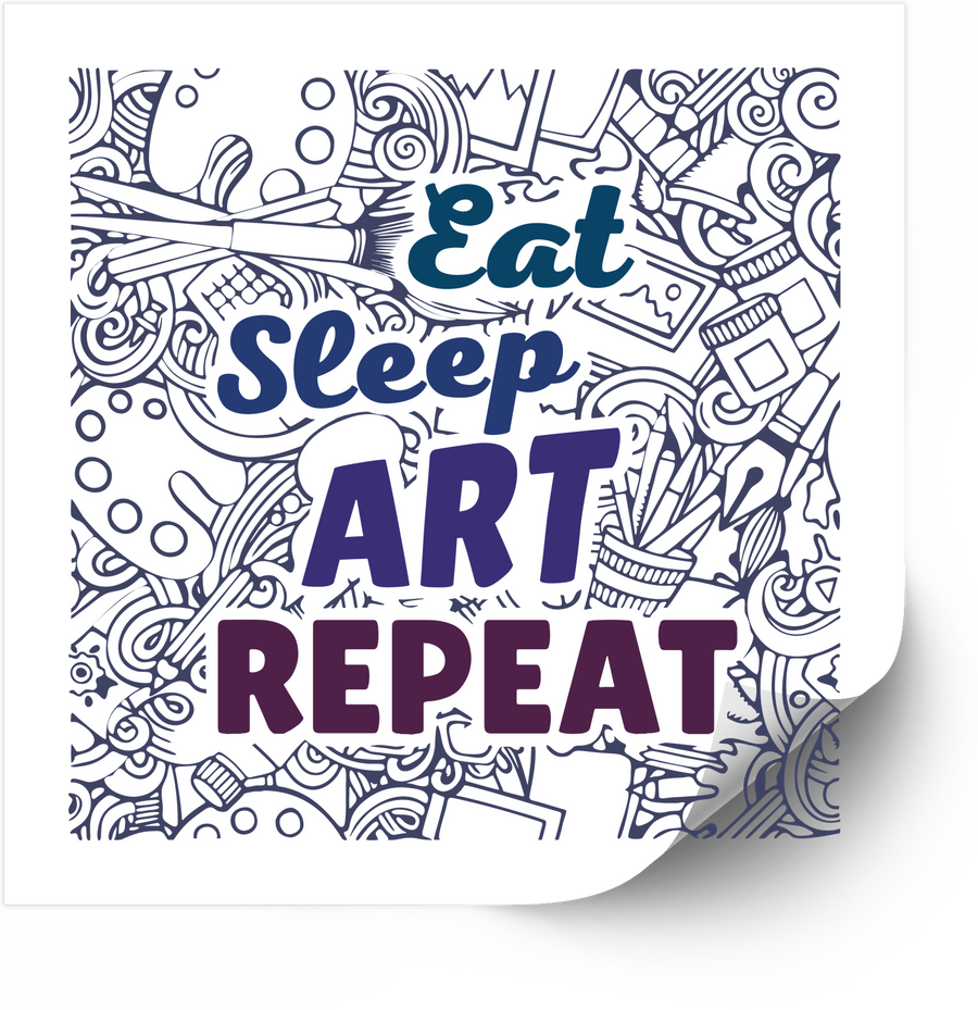 Eat Sleep Art Repeat Sticker | Artist Doodle Typography Decal | Creative Gift