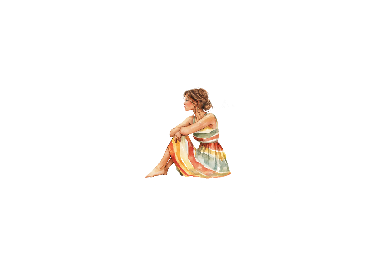 Boho Woman in Striped Dress Throw Pillow | Watercolor Serene Figure Pillow | Bohemian Decor Gift