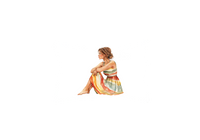 Thumbnail for Boho Woman in Striped Dress Throw Pillow | Watercolor Serene Figure Pillow | Bohemian Decor Gift