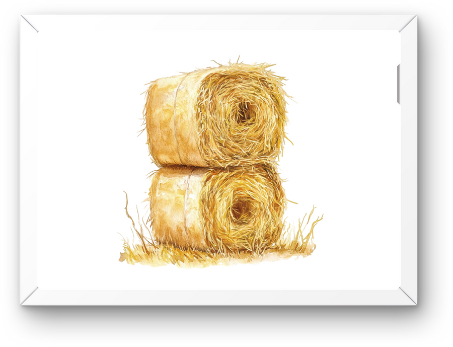 Stacked Hay Bales Wall Art | Watercolor Farmhouse Harvest Print | Rustic Country Gift