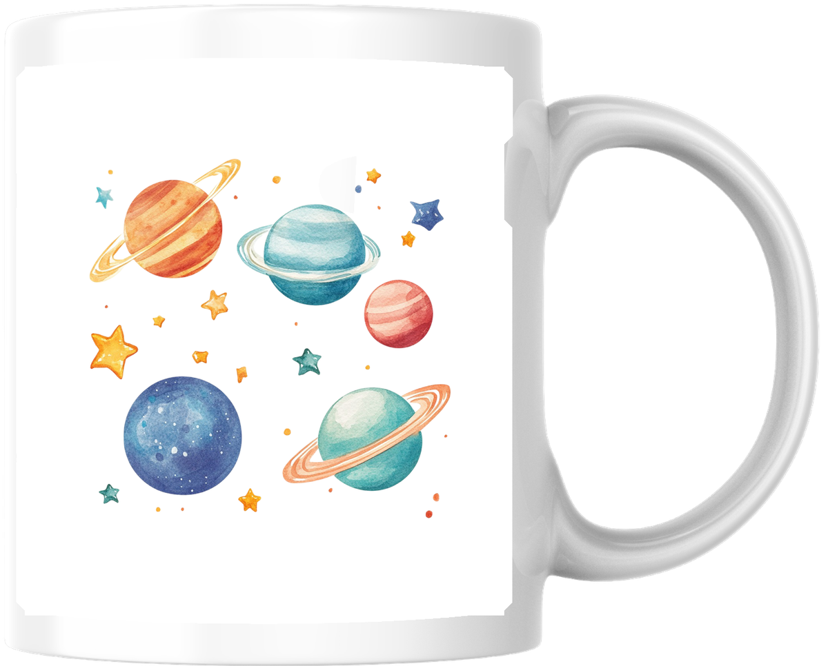 Watercolor Planets Mug | Cute Solar System Space Coffee Mug | Astronomy Kids Gift